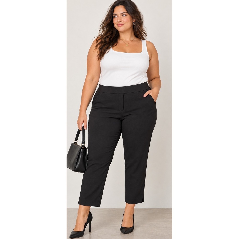 Torrid Women's Size 2 Black Stretch Ponte Ankle Pants Side Slit Work Career
